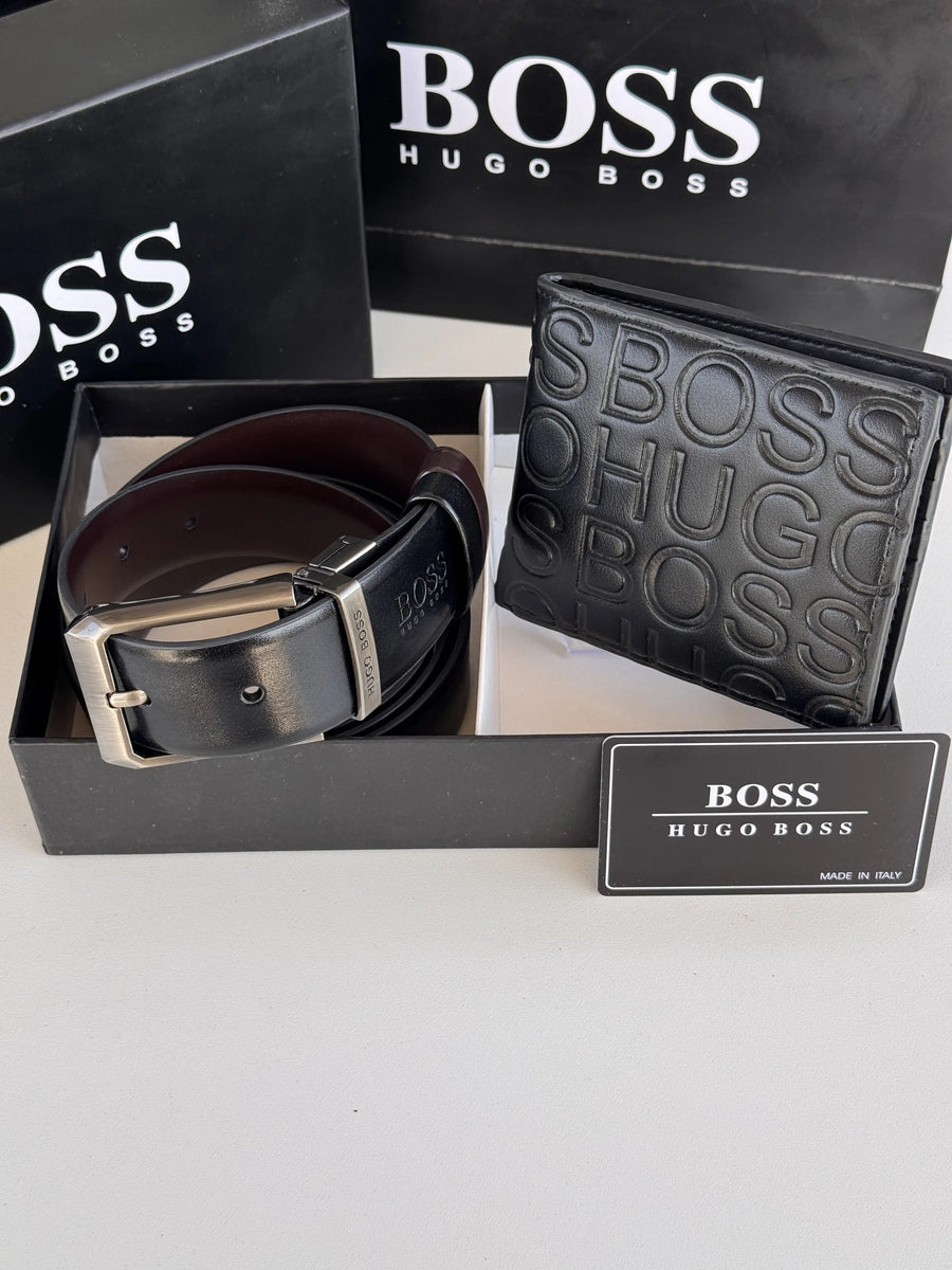 BOSS Wallet & Double Face Belt Set – Premium Gift Set with Box & Bag
