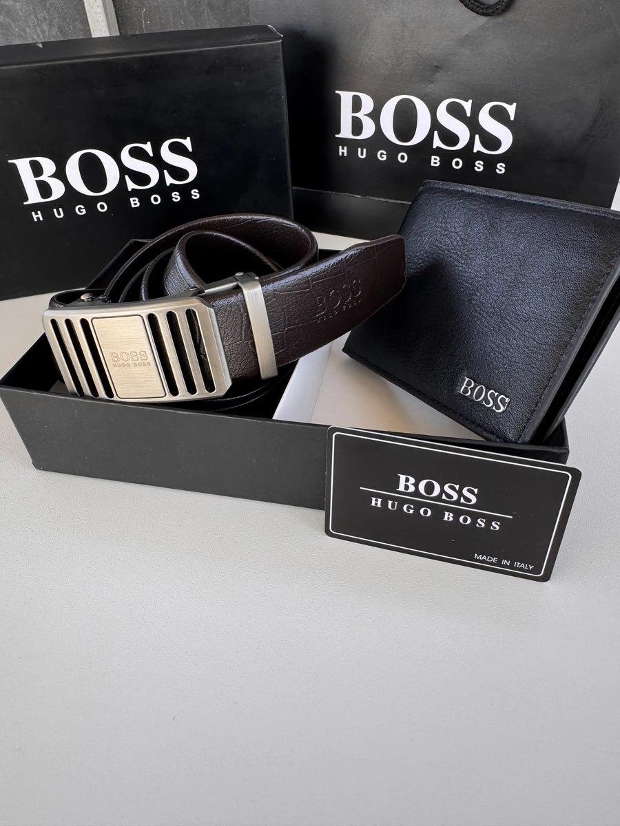 BOSS Wallet & Automatic Belt Set – Premium Gift Set with Box & Bag