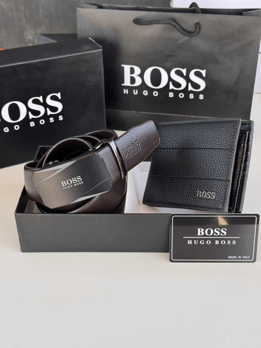 BOSS Wallet & Automatic Belt Set – Premium Gift Set with Box & Bag
