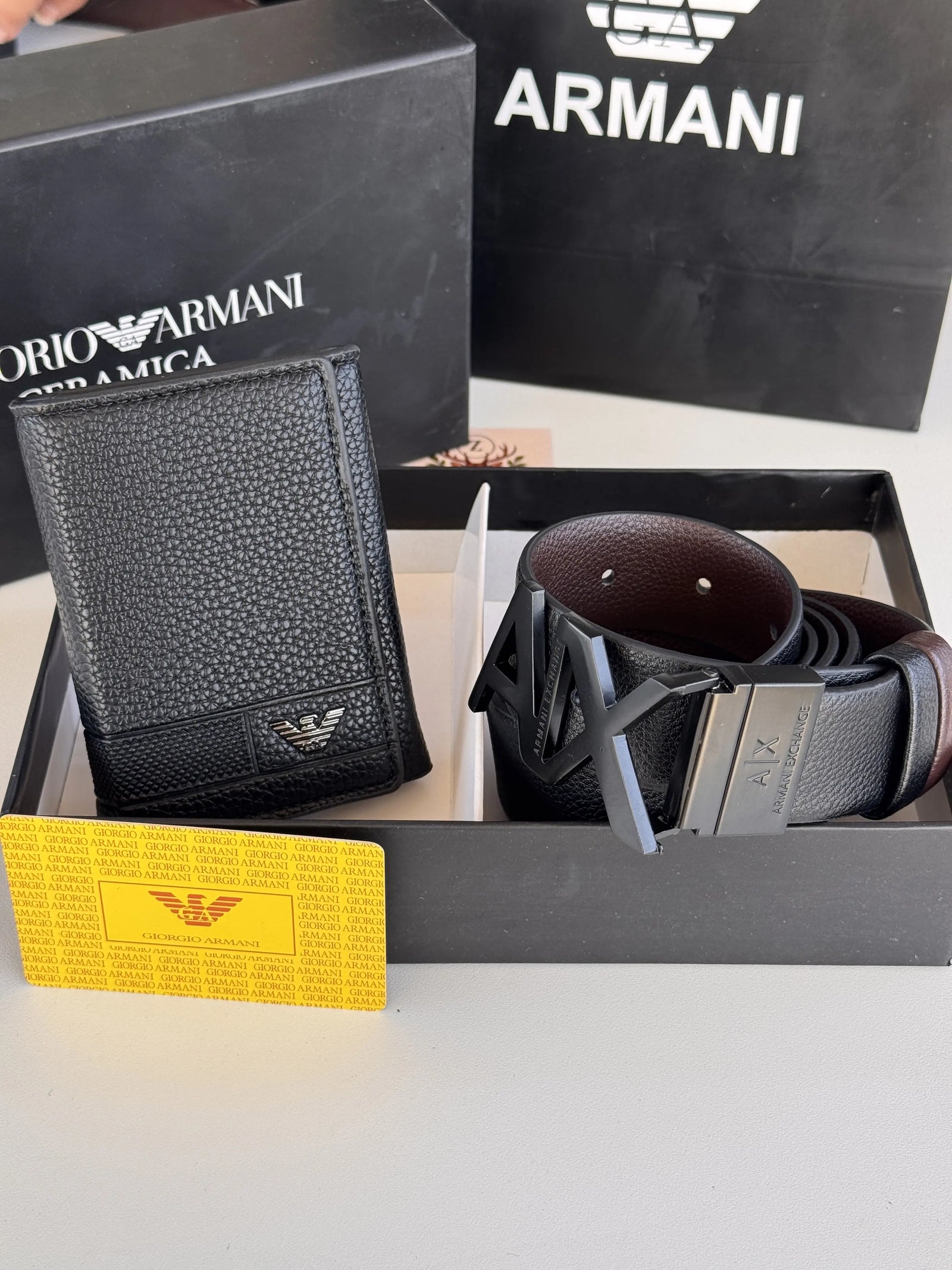 ARMANI Wallet & Double Face Belt Set – Premium Gift Set with Box & Bag