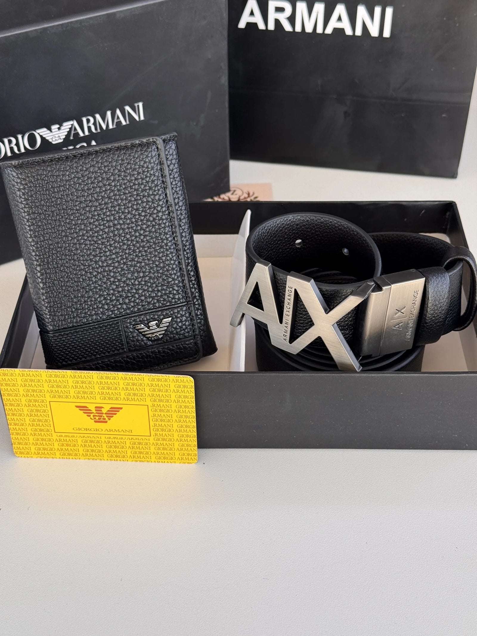 ARMANI Wallet & Double Face Belt Set – Premium Gift Set with Box & Bag