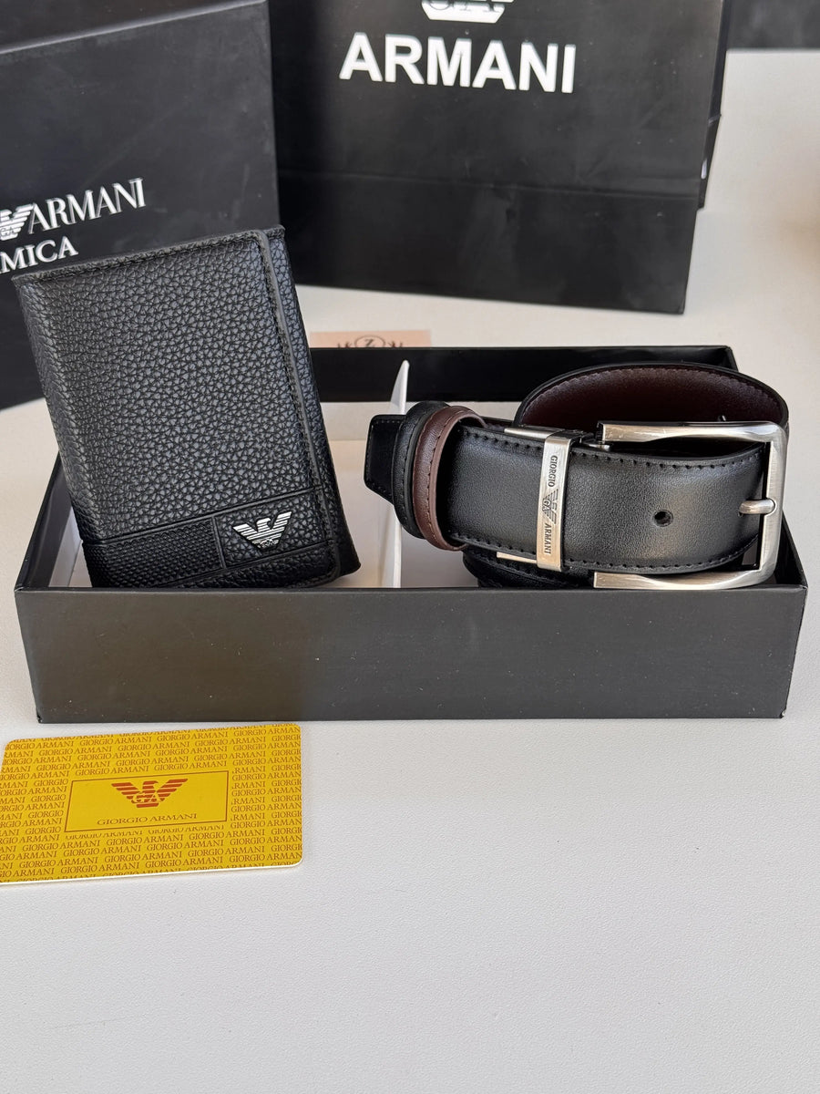 ARMANI Wallet & Double Face Belt Set – Premium Gift Set with Box & Bag