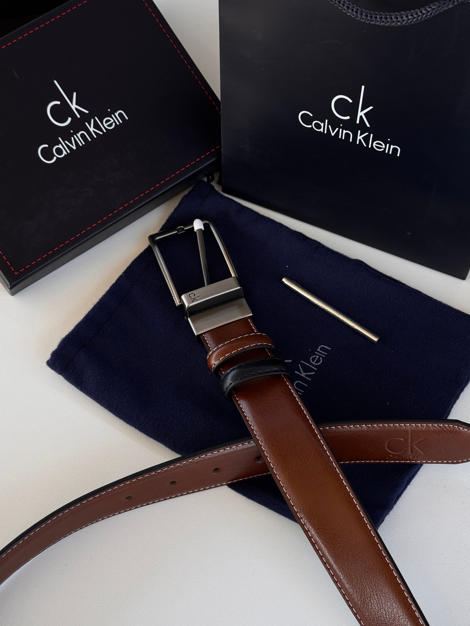 Calvin Klein Double face Belt – Black & Brown with Classic Buckle