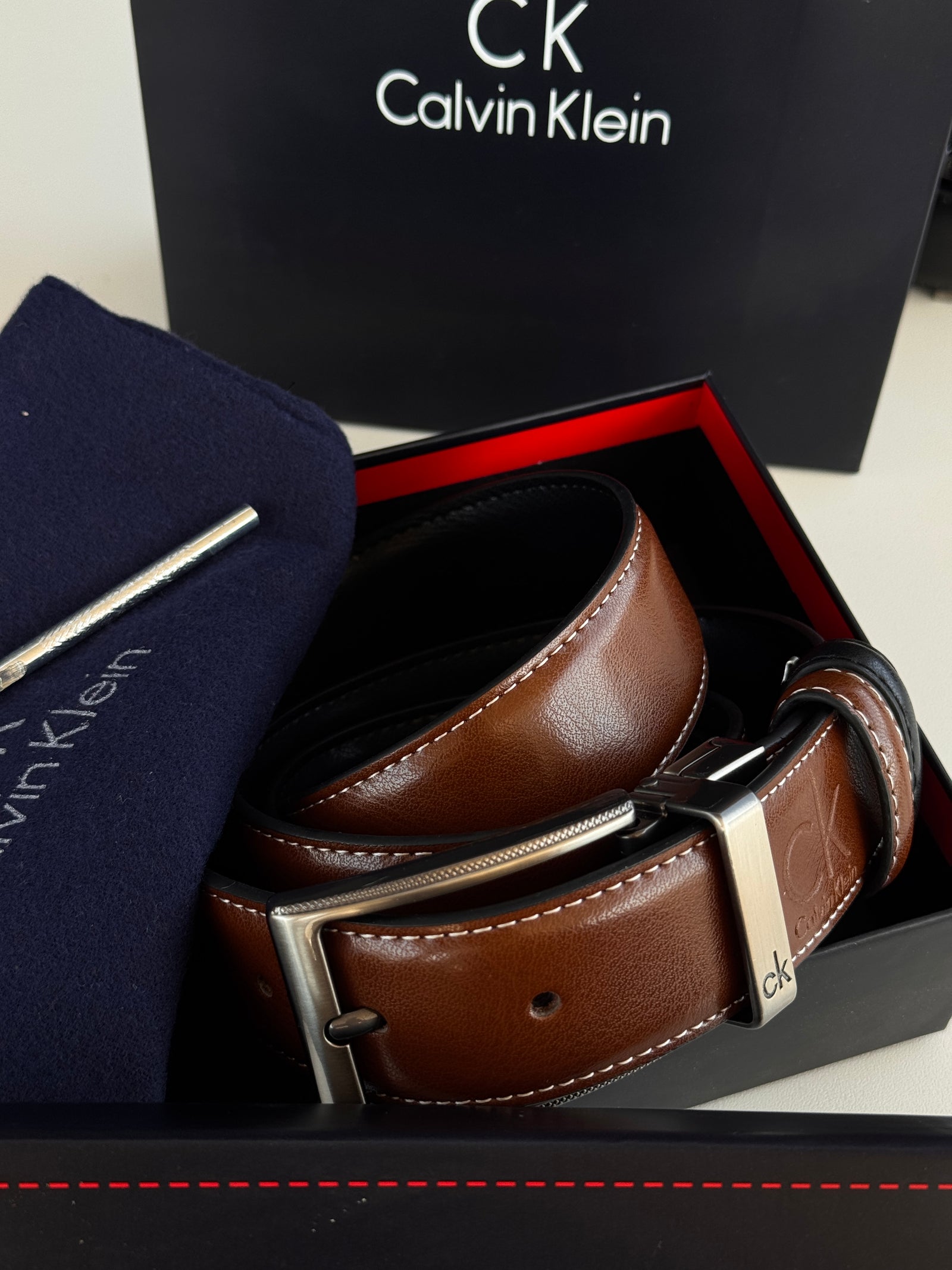 Calvin Klein Double face Belt – Black & Brown with Classic Buckle