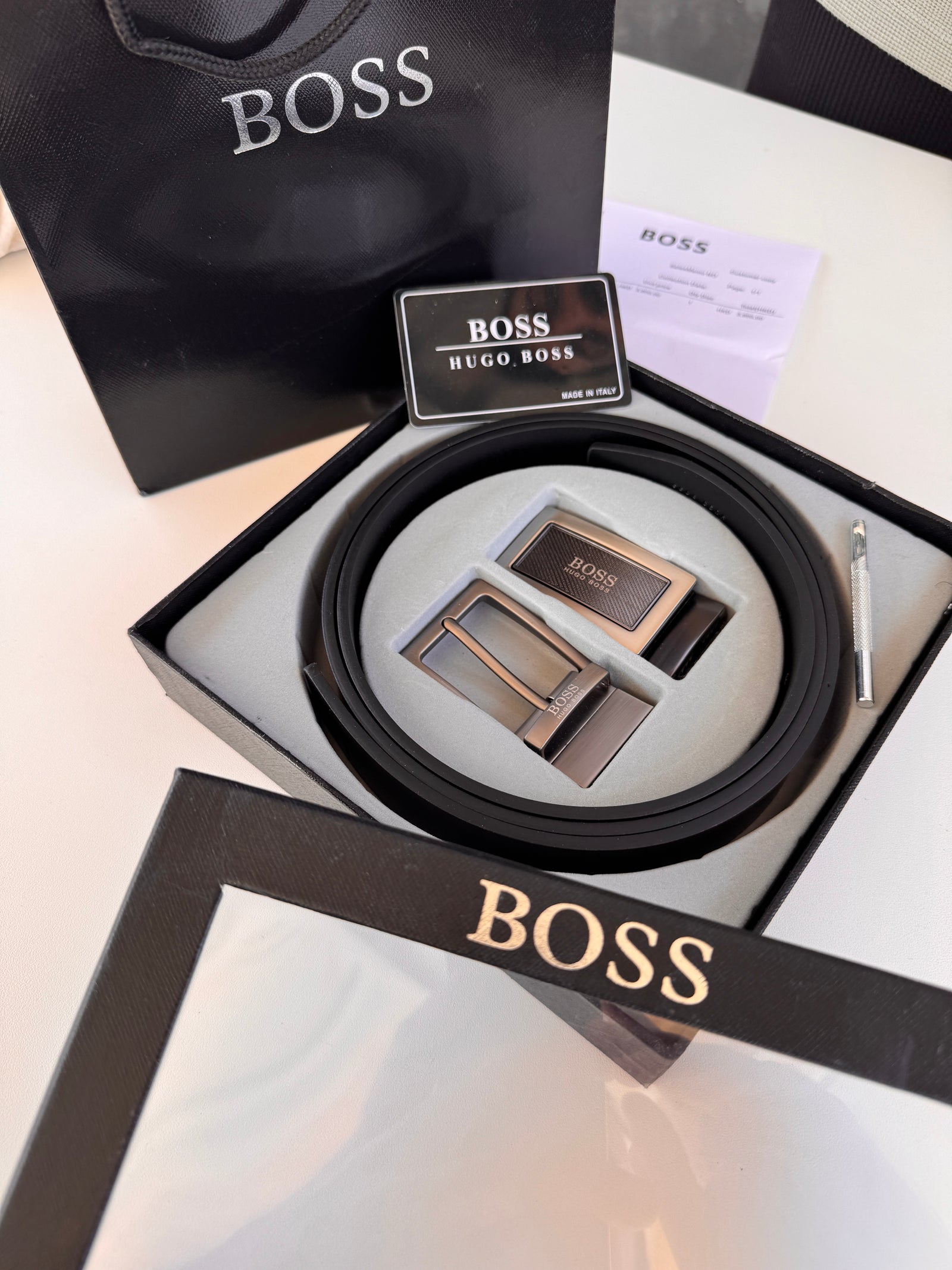 BOSS 3 Piece Belt Set – Reversible Belt with Two Buckles