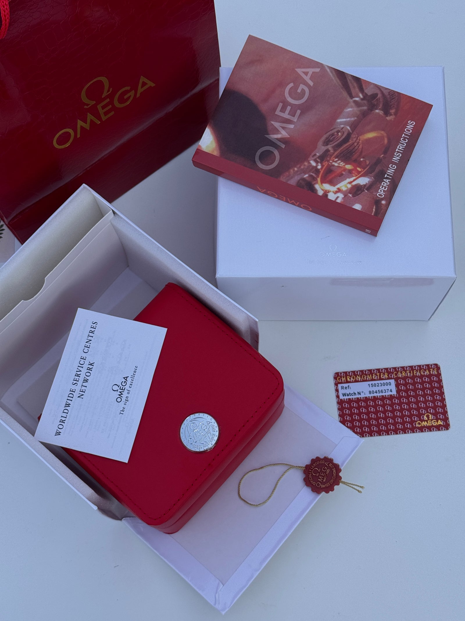Omega Watch Packaging Set – Premium Box with Cards, Catalogs & Shopping Bag