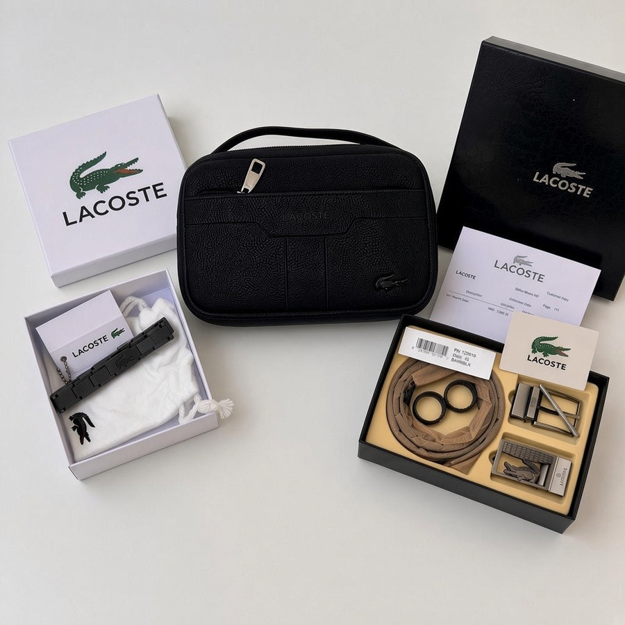 Lacoste Handbag, Reversible Belt & Metal Bracelet – Premium Gift Bundle