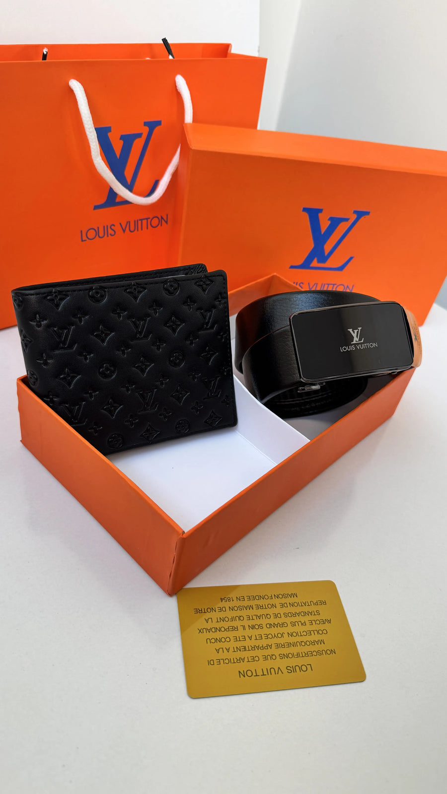 Louis Vuitton Wallet & Automatic Belt Set – Premium Gift Set with Box & Bag