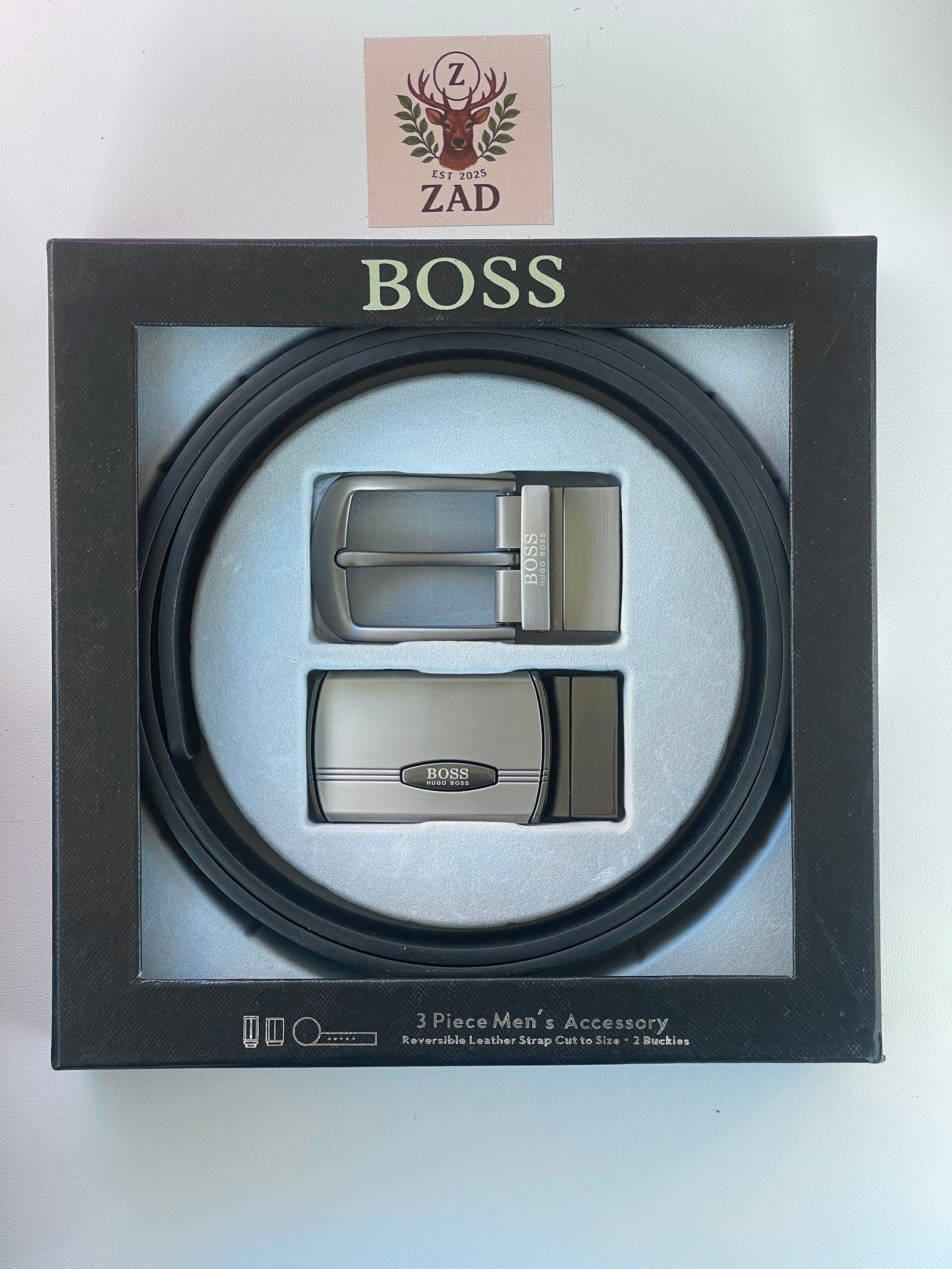 BOSS 3 Piece Belt Set – Reversible Belt with Two Buckles