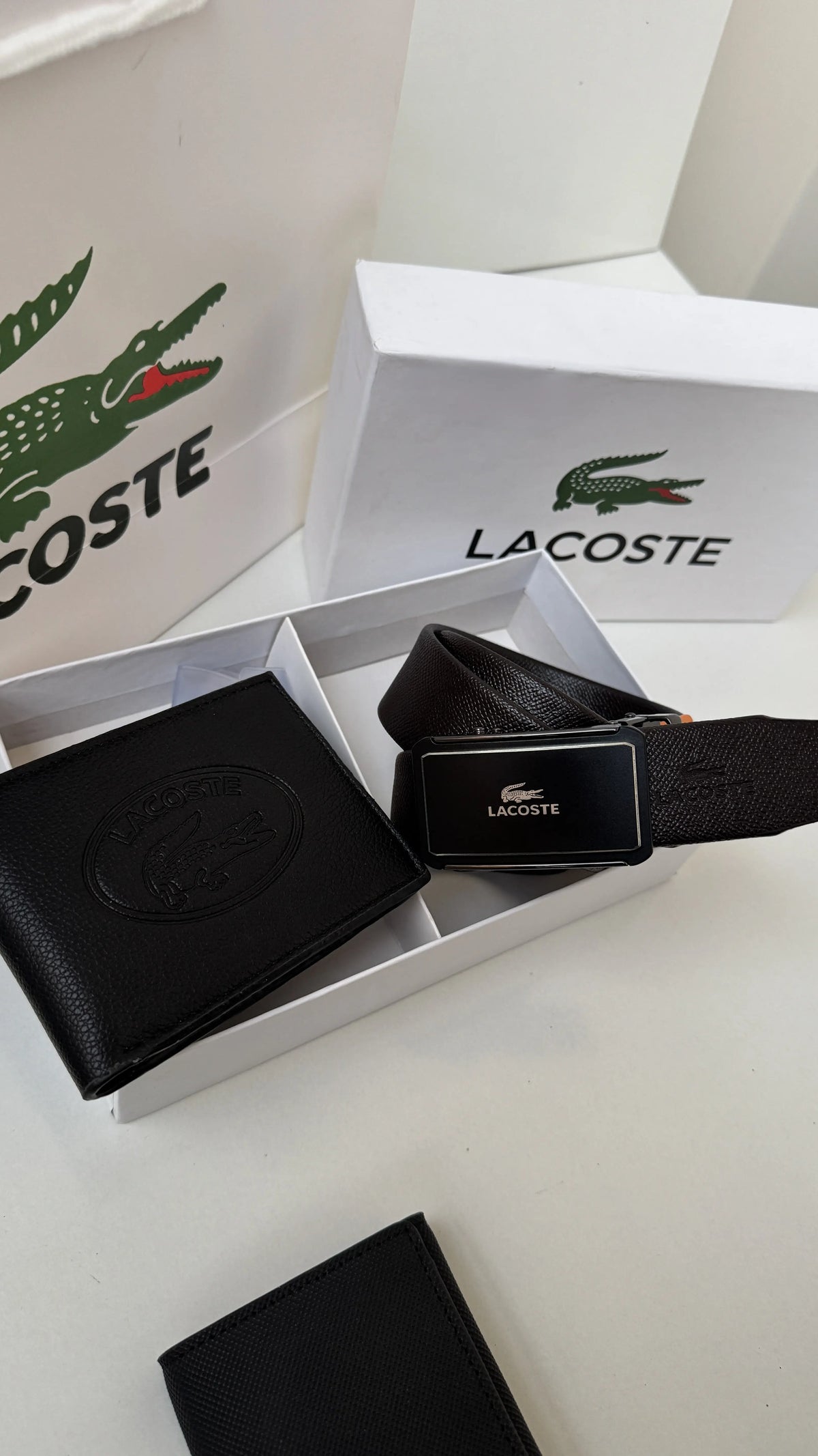 LACOSTE Wallet & Automatic Belt Set – Premium Gift Set with Box & Bag