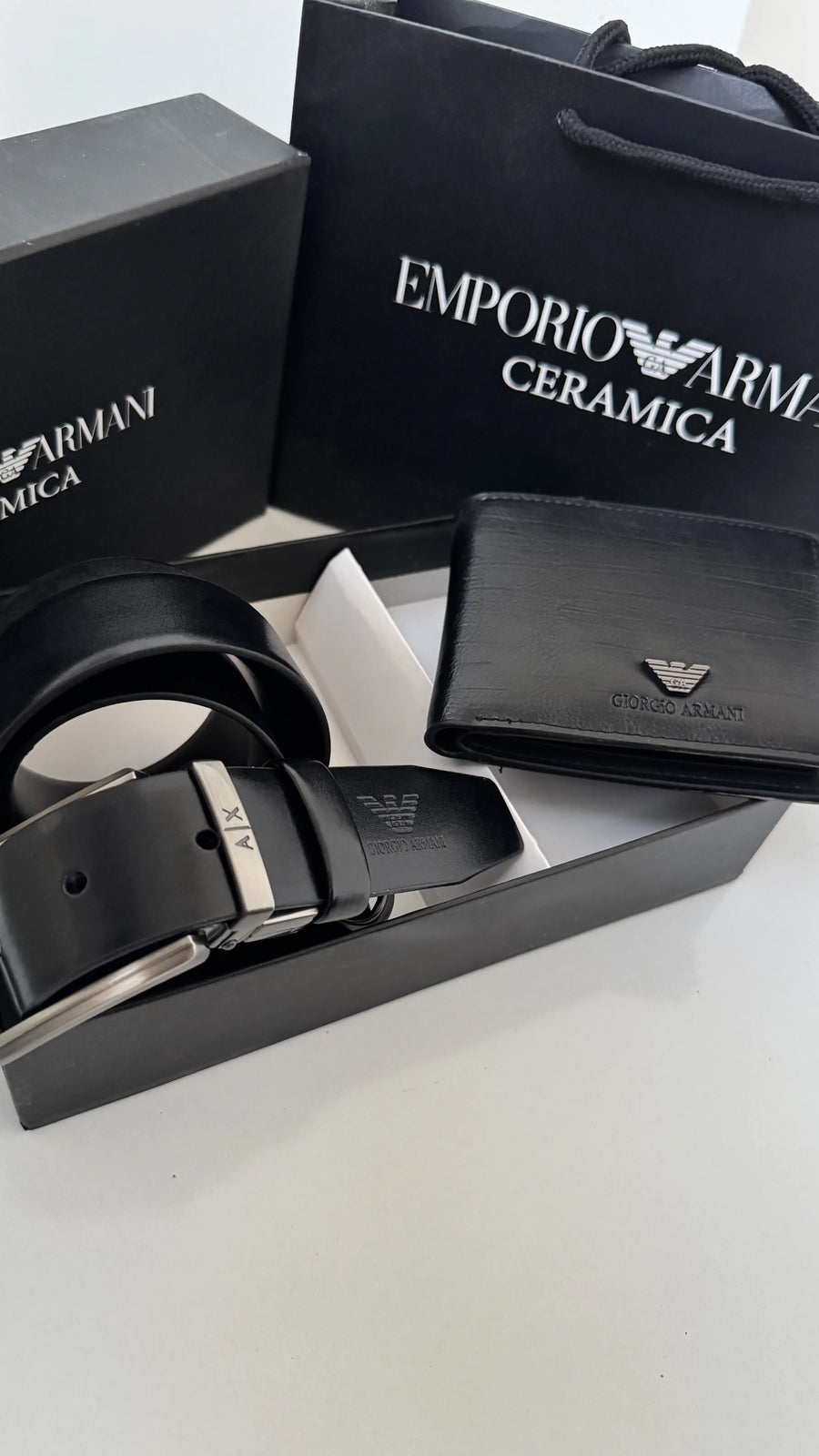 ARMANI Wallet & Double Face Belt Set – Premium Gift Set with Box & Bag
