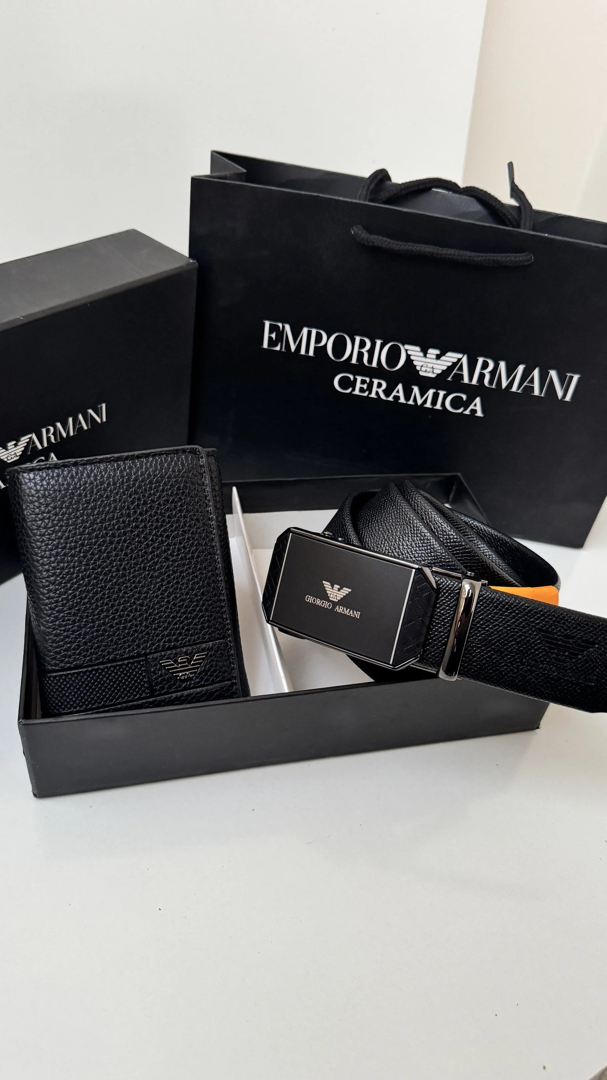 ARMANI Wallet & Automatic Belt Set – Premium Gift Set with Box & Bag