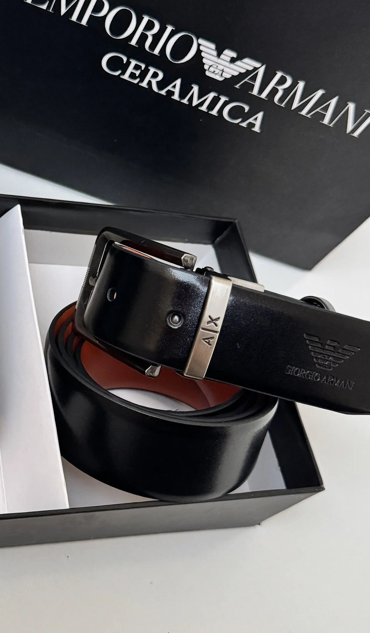 ARMANI Double Face Belt – Black & Brown Reversible with Classic Buckle