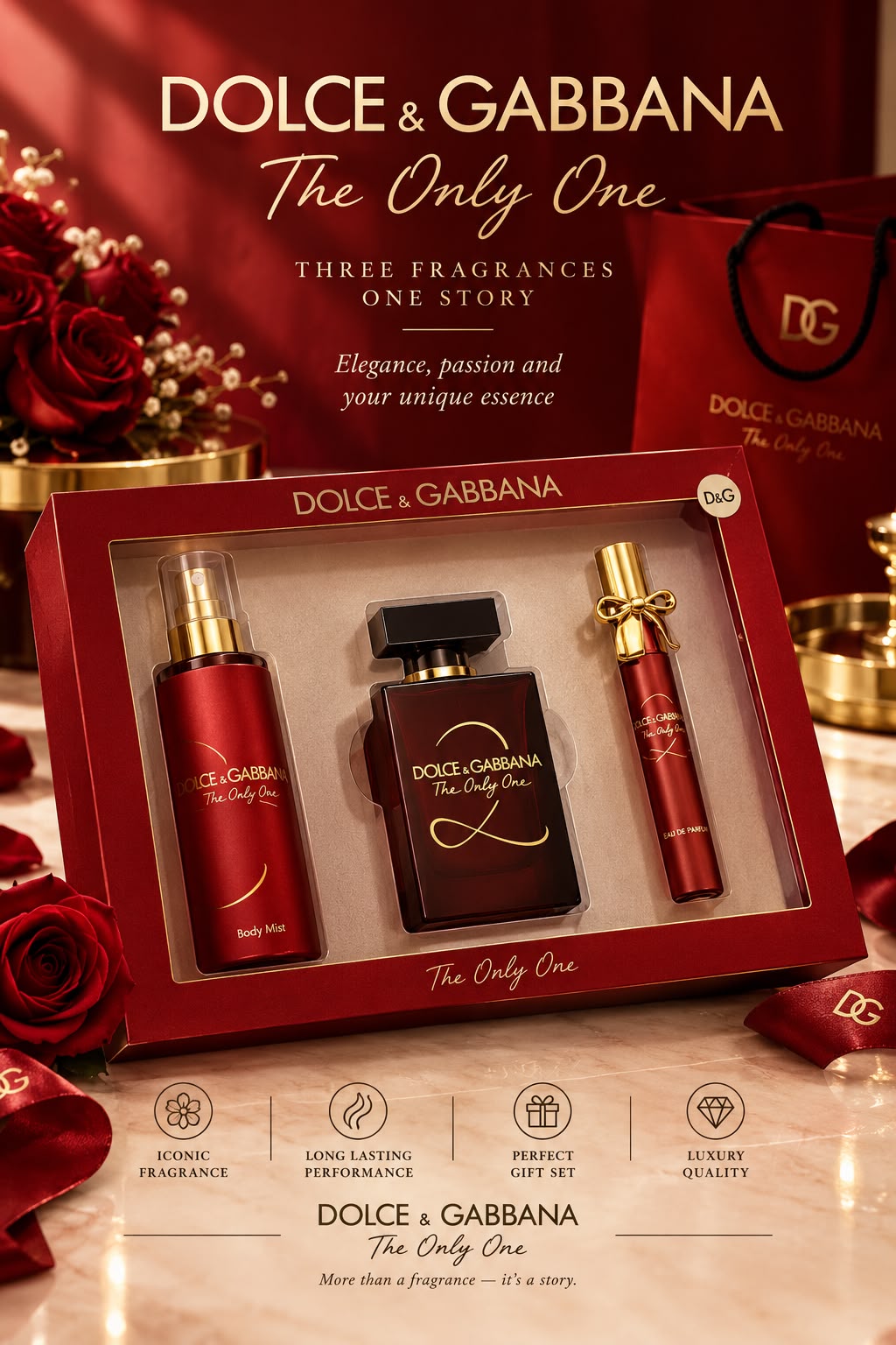 DOLCE & GABBANA Perfume Gift Set – 3 Pieces | Premium Gift Box