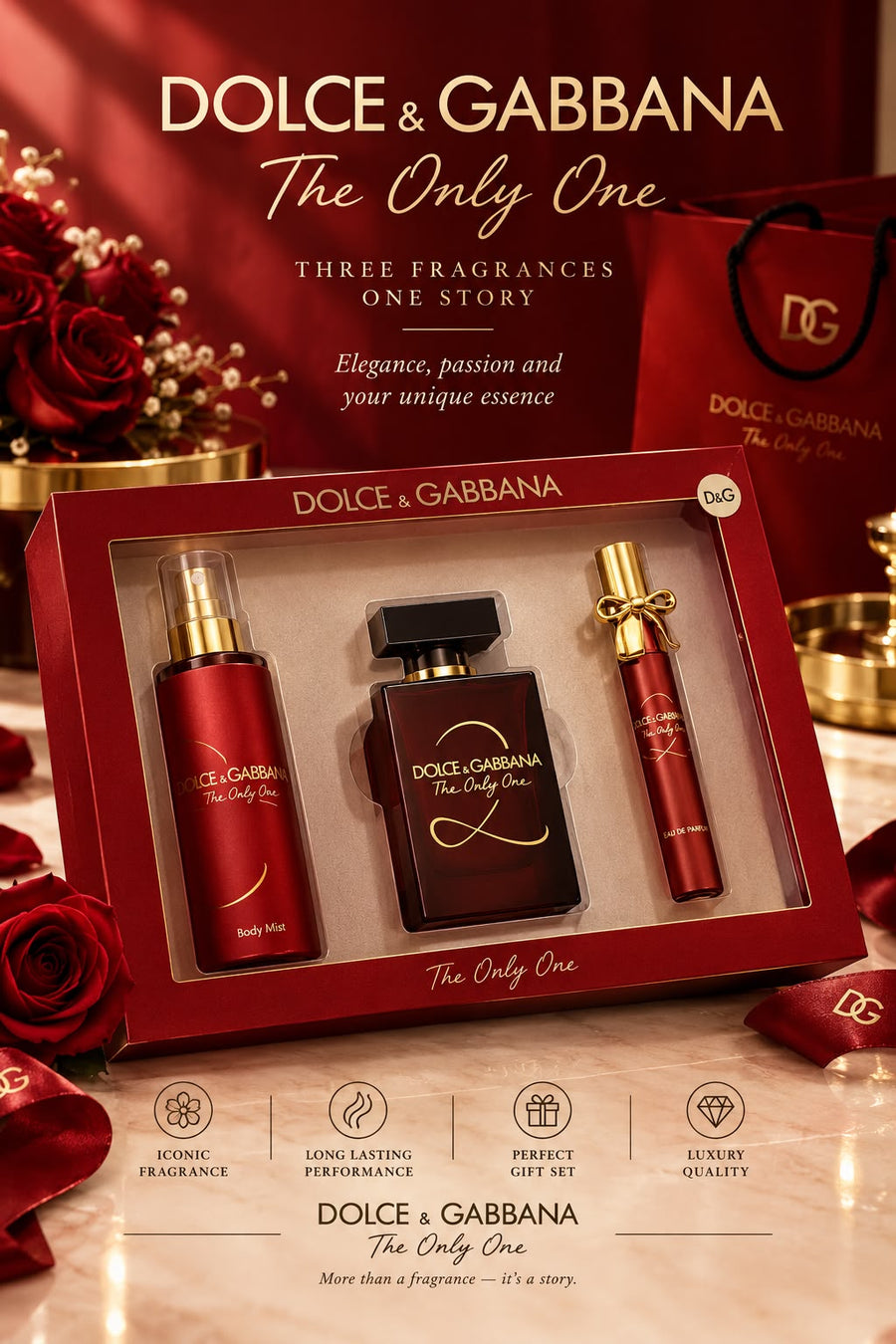 DOLCE & GABBANA Perfume Gift Set – 3 Pieces | Premium Gift Box