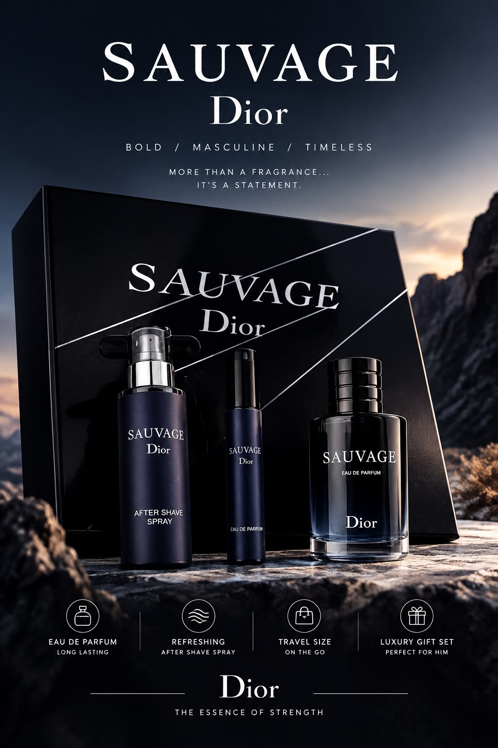 Dior Sauvage Perfume Gift Set – 3 Pieces | Premium Gift Box