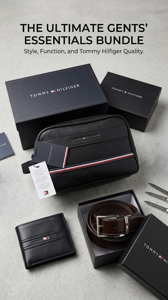Business Man Travel Bundle - Tommy Hilfiger Leather Handbag, Reversible Belt & Wallet Bundle