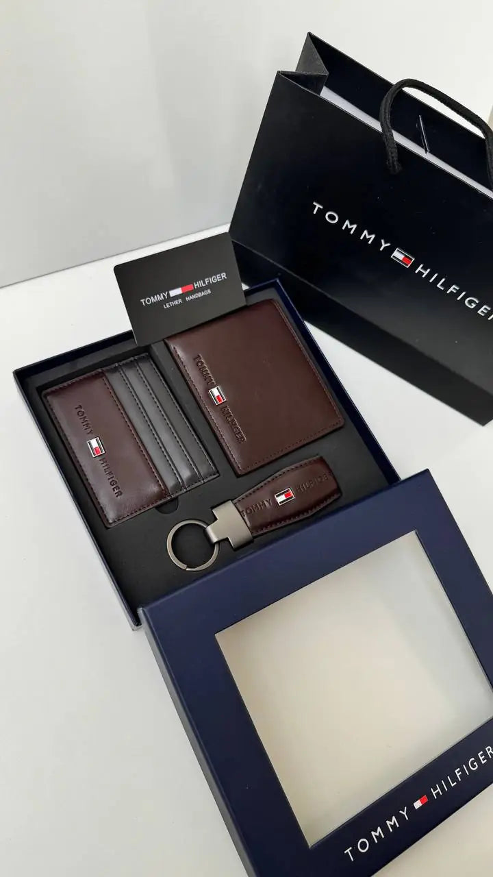 Tommy Hilfiger Wallet, Card Holder & Key Chain Set – Premium Gift Set with Box & Bag
