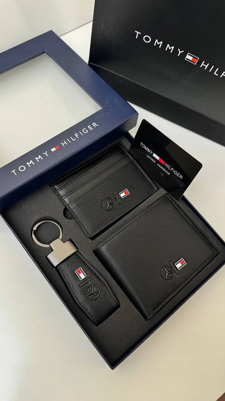 Tommy Hilfiger Wallet, Card Holder & Key Chain Set – Premium Gift Set with Box & Bag