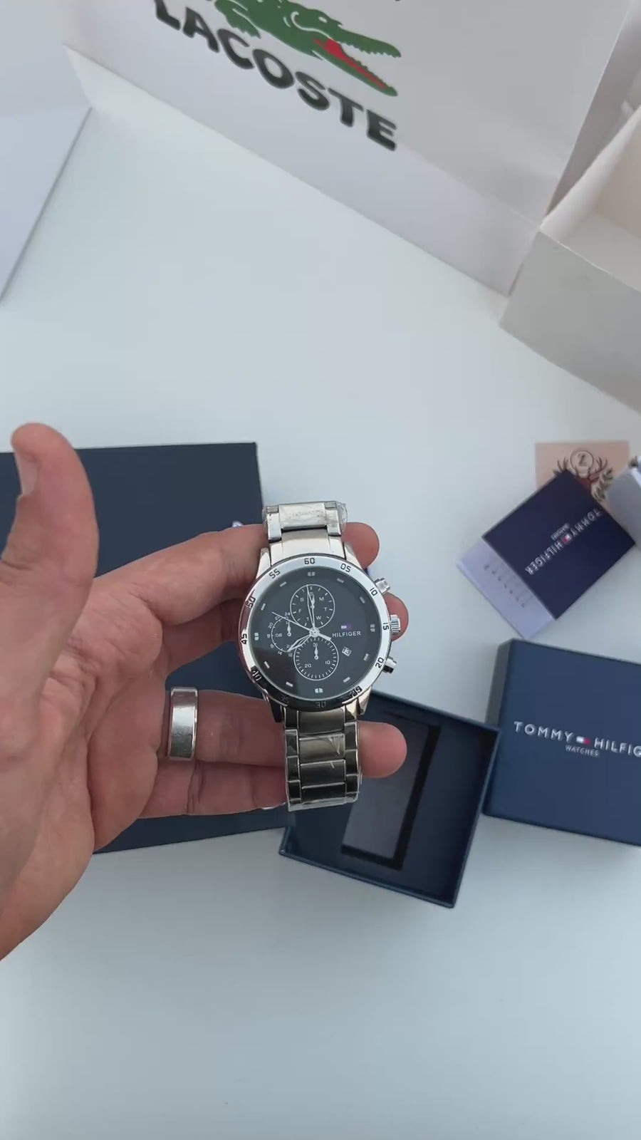 Tommy Hilfiger Leather Handbag, Bifold Wallet & Metal Watch Bundle